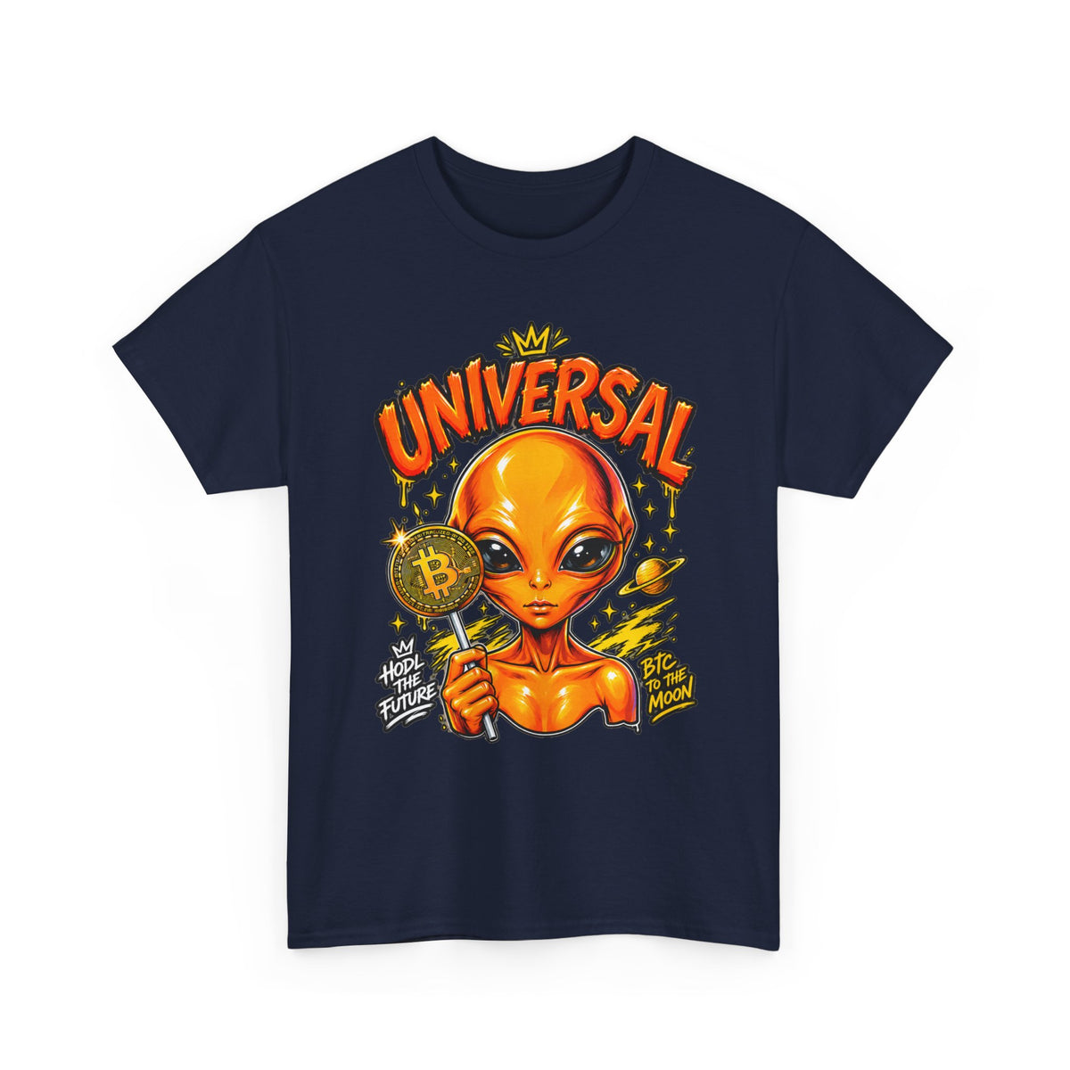 Universal Alien Bitcoin Graphic T-Shirt