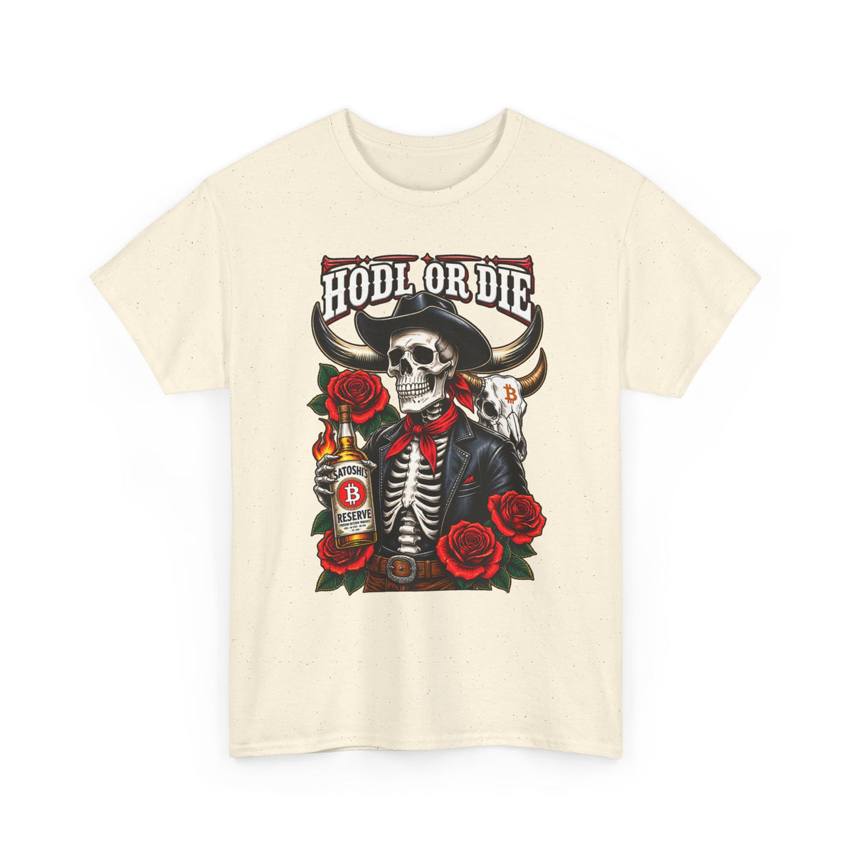 Hodl or Die Skull Cowboy Tee — Crypto HODL Shirt with Roses & Whiskey