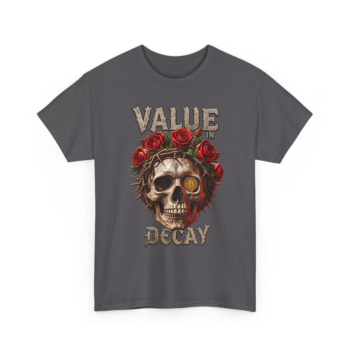 Value in Decay skull tee | Rose crown skull graphic tee