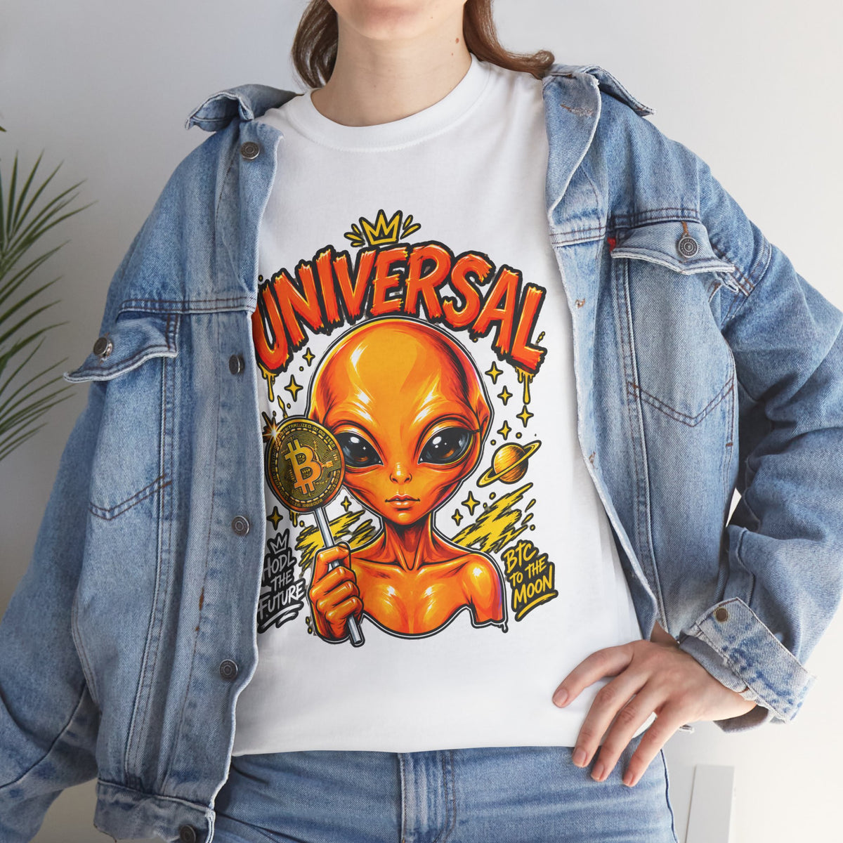 Universal Alien Bitcoin Graphic T-Shirt