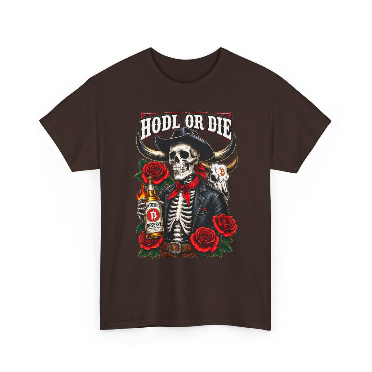 Hodl or Die Skull Cowboy Tee — Crypto HODL Shirt with Roses & Whiskey