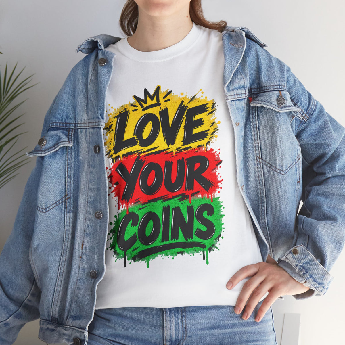 Love Your Coins T-Shirt | Graffiti Rasta Colors, Crypto Money Design