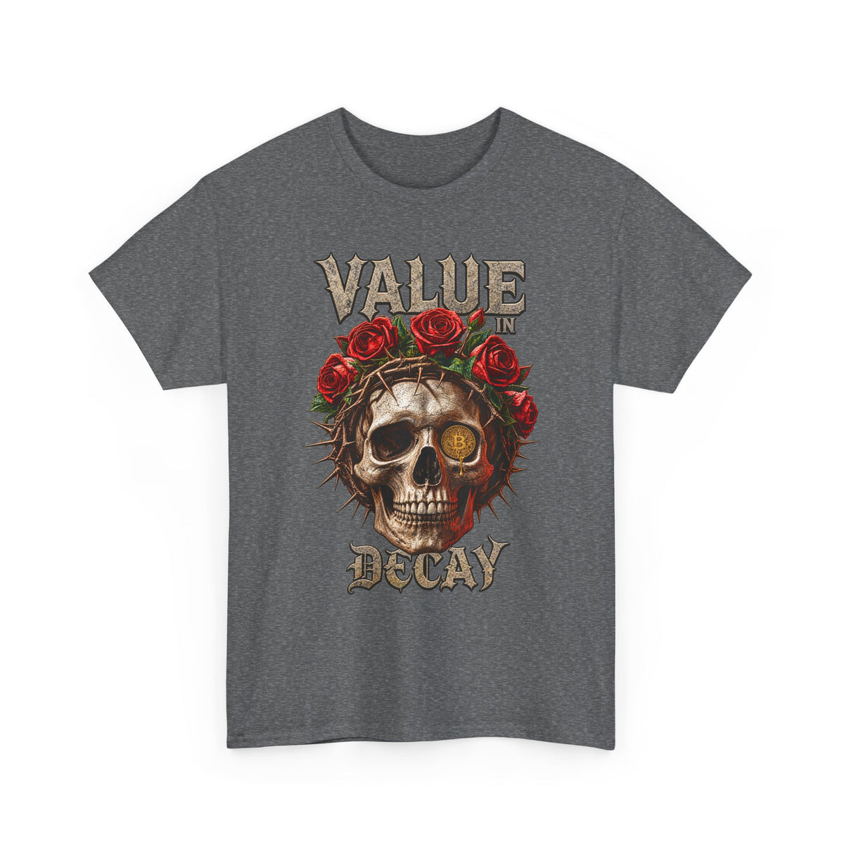 Value in Decay skull tee | Rose crown skull graphic tee