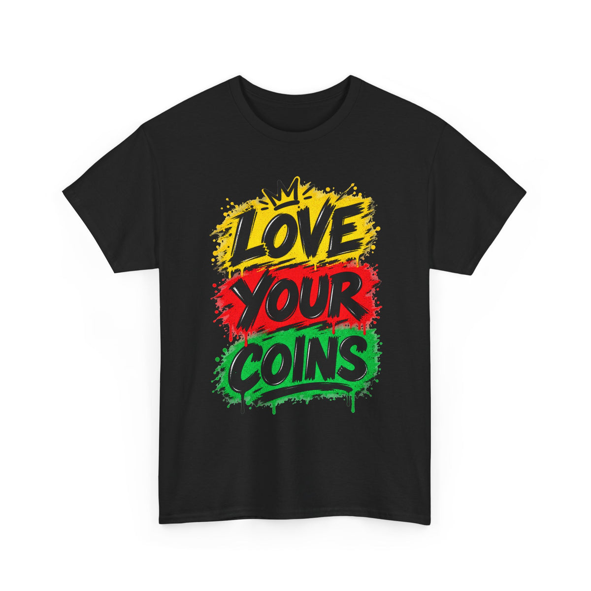 Love Your Coins T-Shirt | Graffiti Rasta Colors, Crypto Money Design