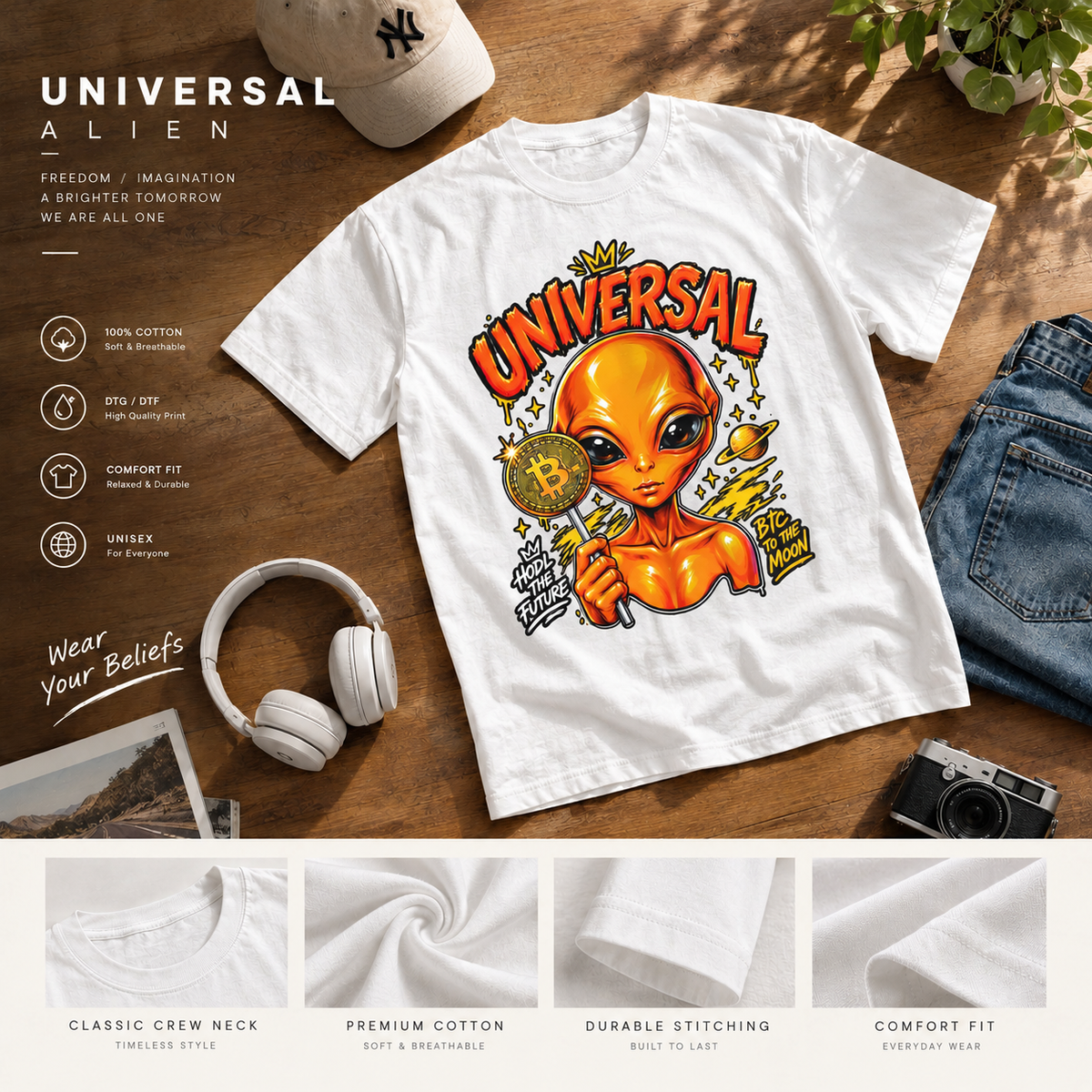 Universal Alien Bitcoin Graphic T-Shirt