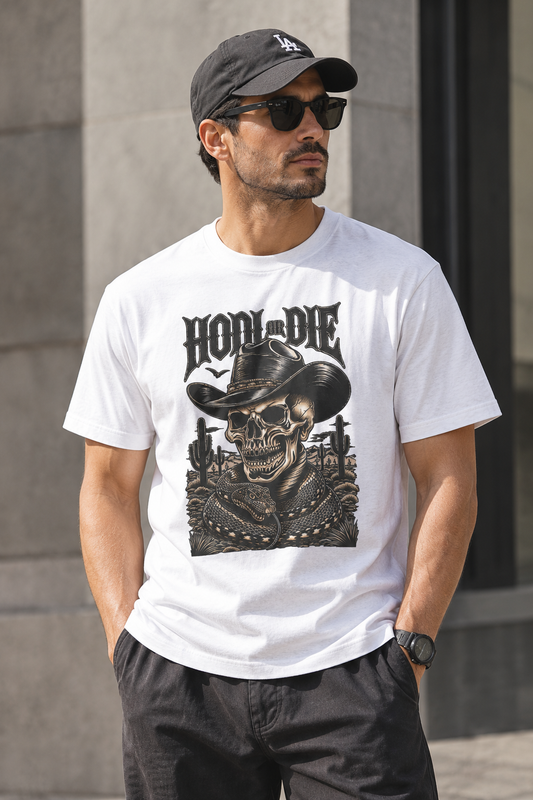 How Die Skull Cowboy T-Shirt | Western Skeleton, Cactus Desert Graphic