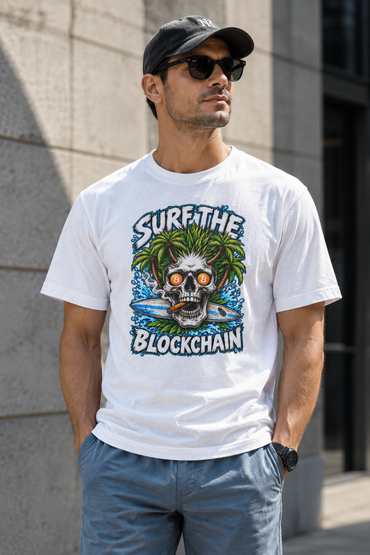 Surf the Blockchain Skull Graphic Tee