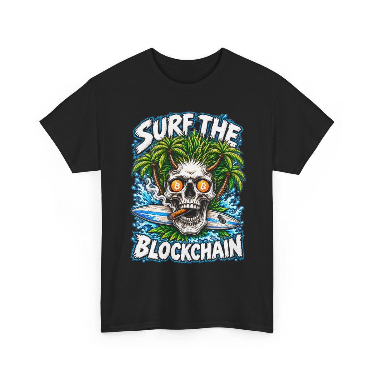 Surf the Blockchain Skull Graphic Tee