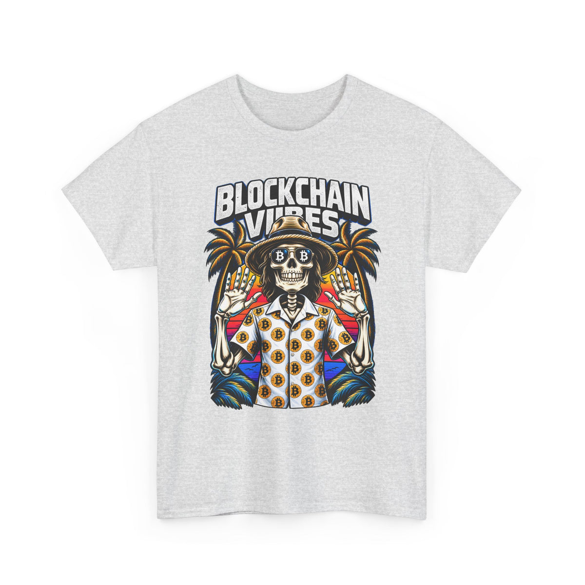 Blockchain Vibes Tee | Skeleton Palm Trees Crypto Surf Shirt
