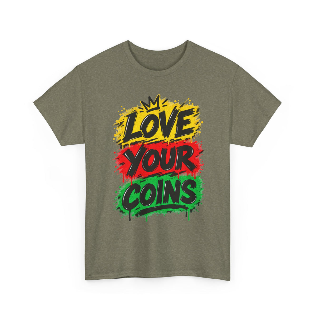 Love Your Coins T-Shirt | Graffiti Rasta Colors, Crypto Money Design