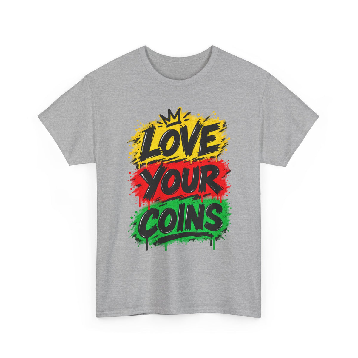 Love Your Coins T-Shirt | Graffiti Rasta Colors, Crypto Money Design
