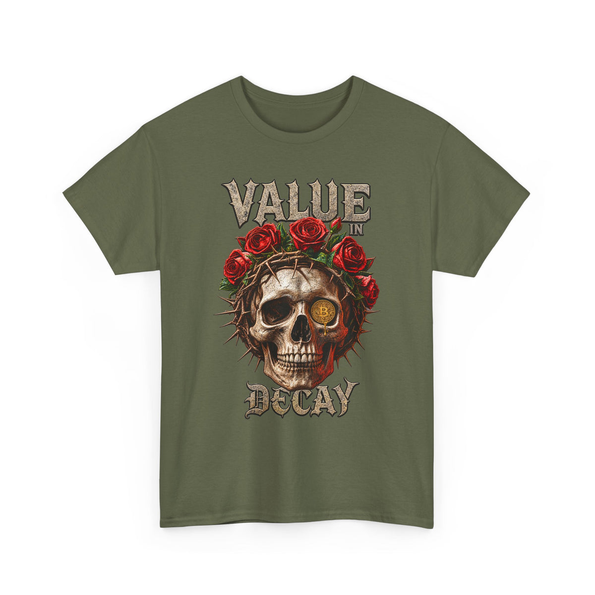 Value in Decay skull tee | Rose crown skull graphic tee