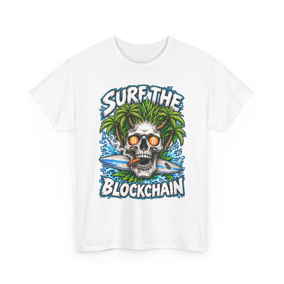 Surf the Blockchain Skull Graphic Tee