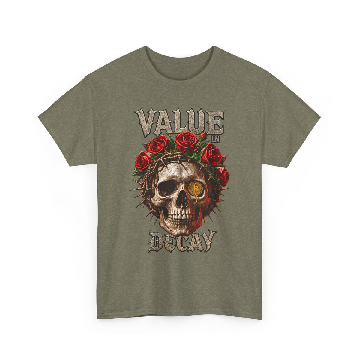 Value in Decay skull tee | Rose crown skull graphic tee