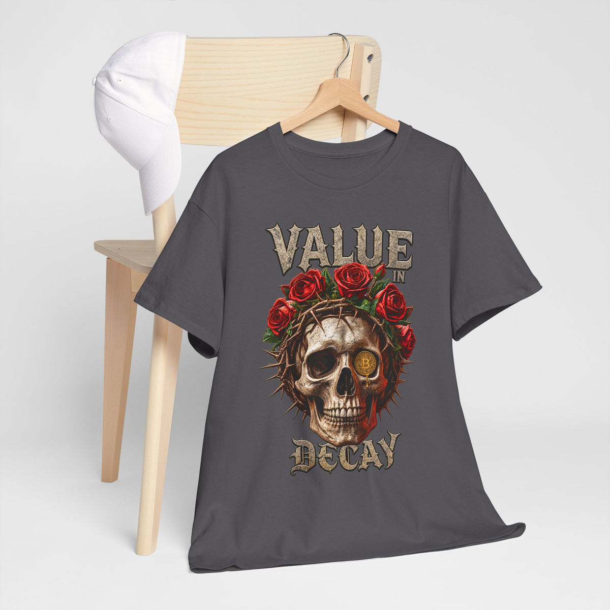 Value in Decay skull tee | Rose crown skull graphic tee
