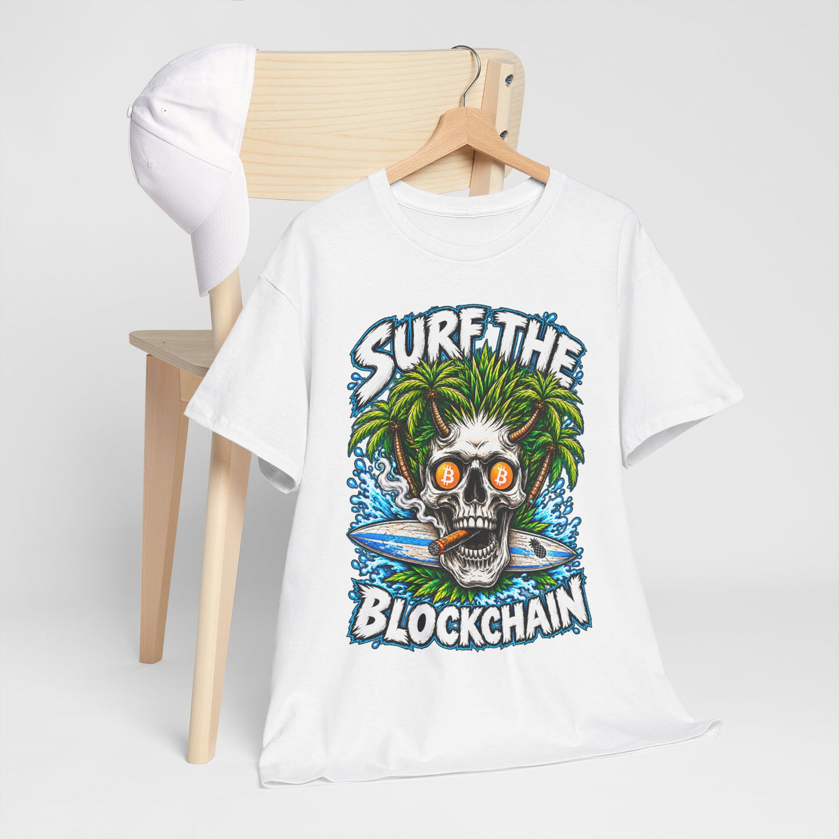 Surf the Blockchain Skull Graphic Tee