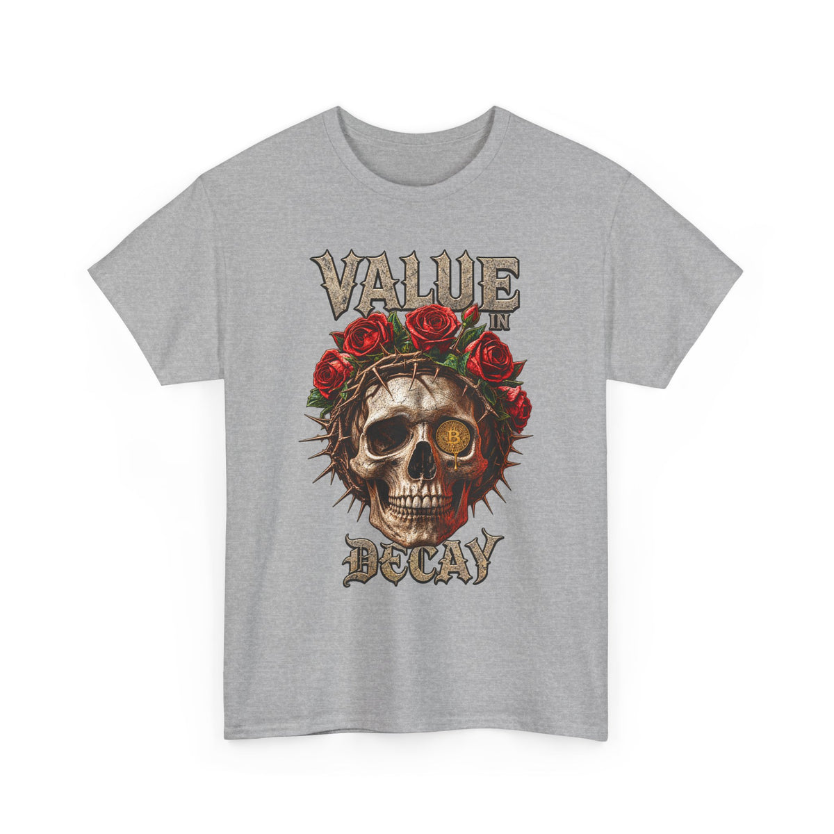 Value in Decay skull tee | Rose crown skull graphic tee