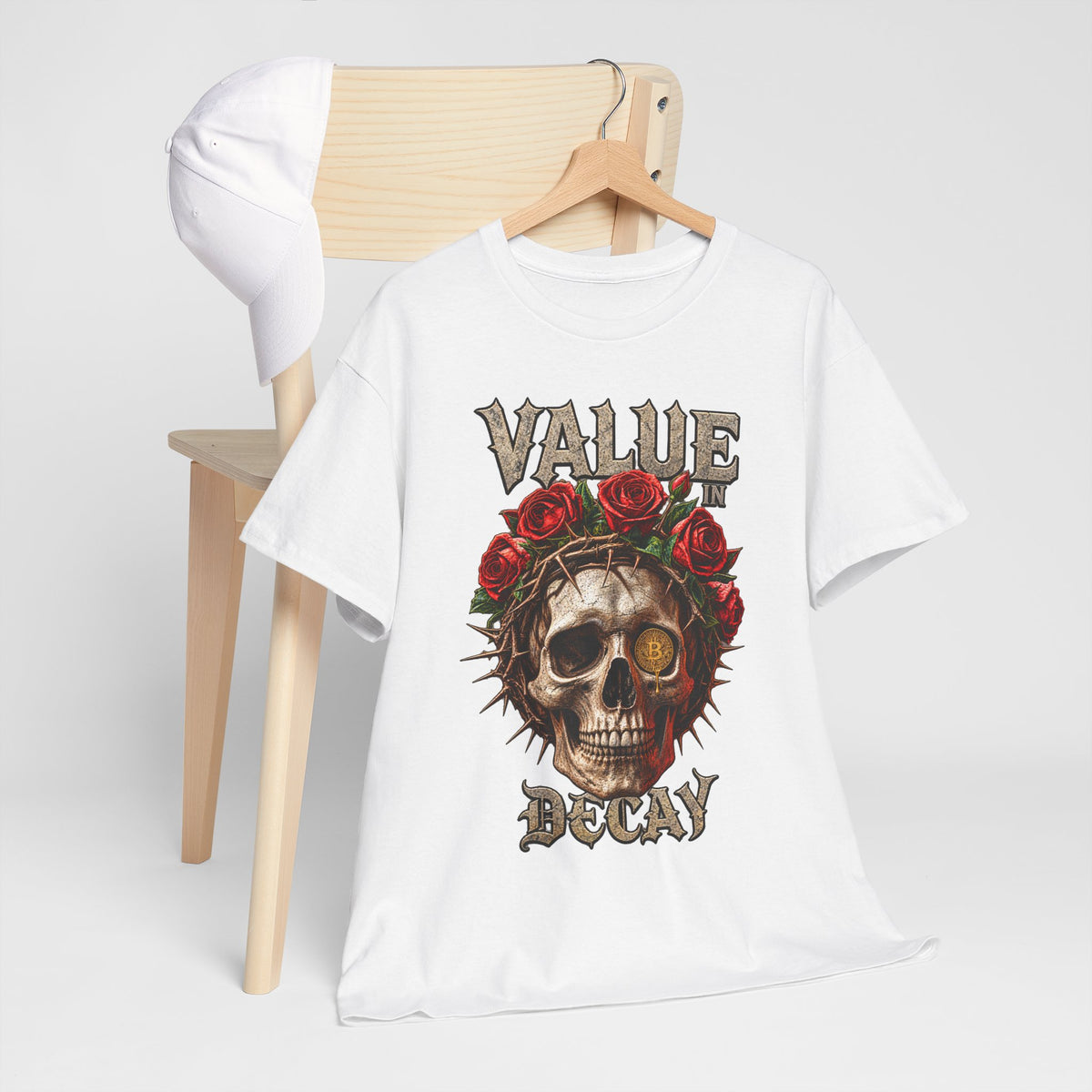 Value in Decay skull tee | Rose crown skull graphic tee