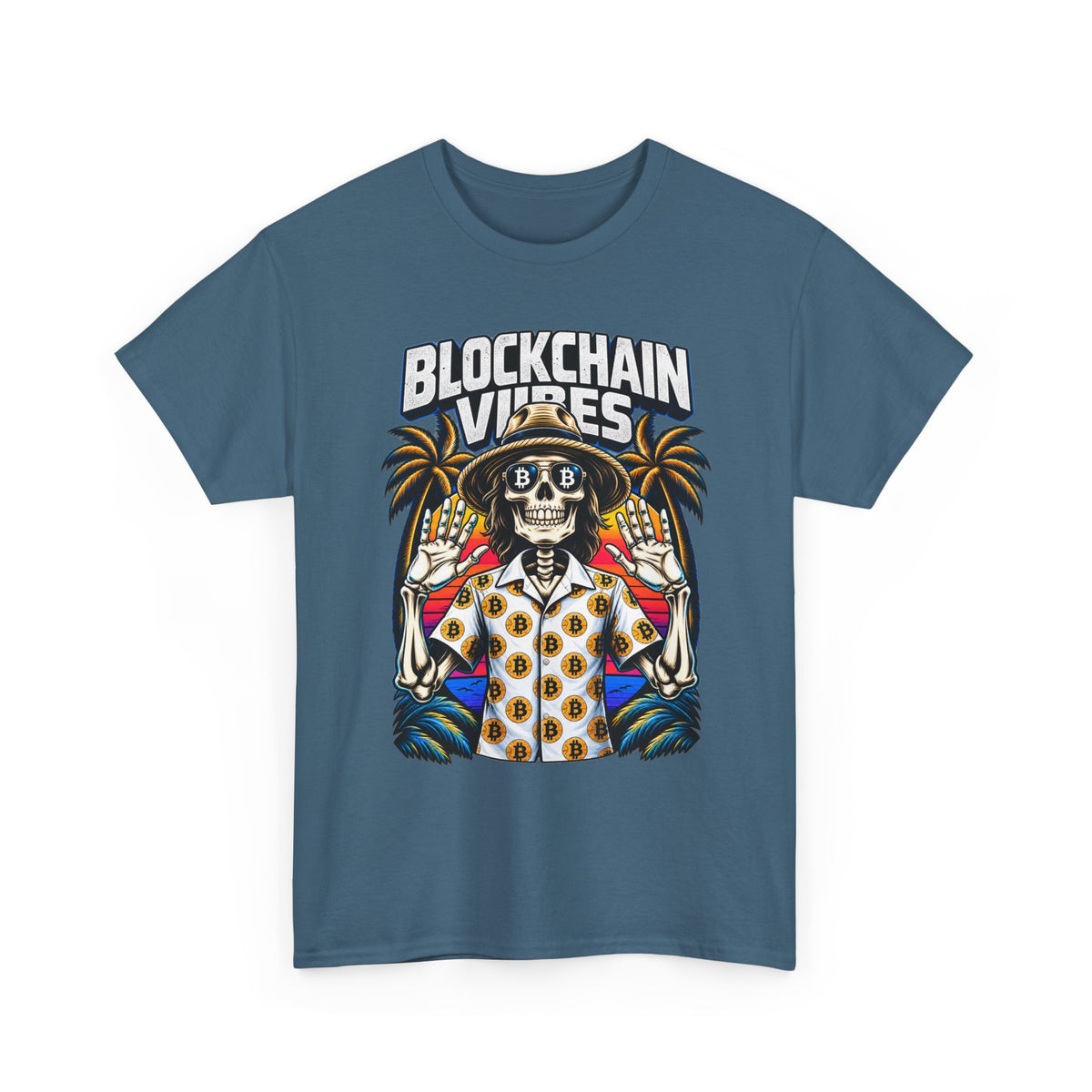 Blockchain Vibes Tee | Skeleton Palm Trees Crypto Surf Shirt