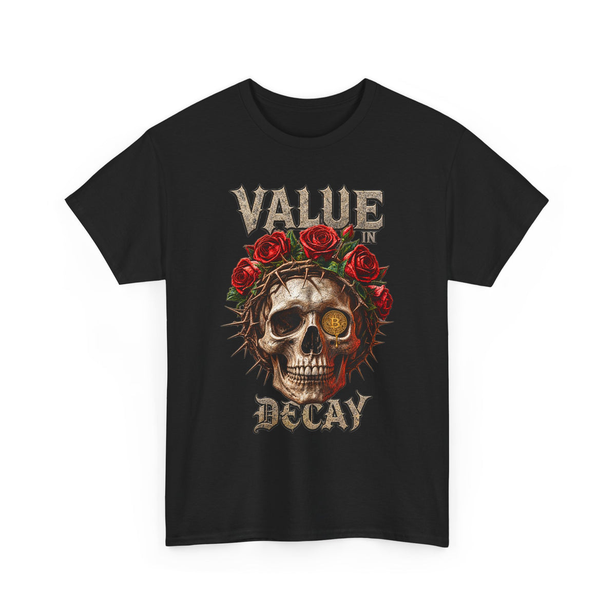 Value in Decay skull tee | Rose crown skull graphic tee