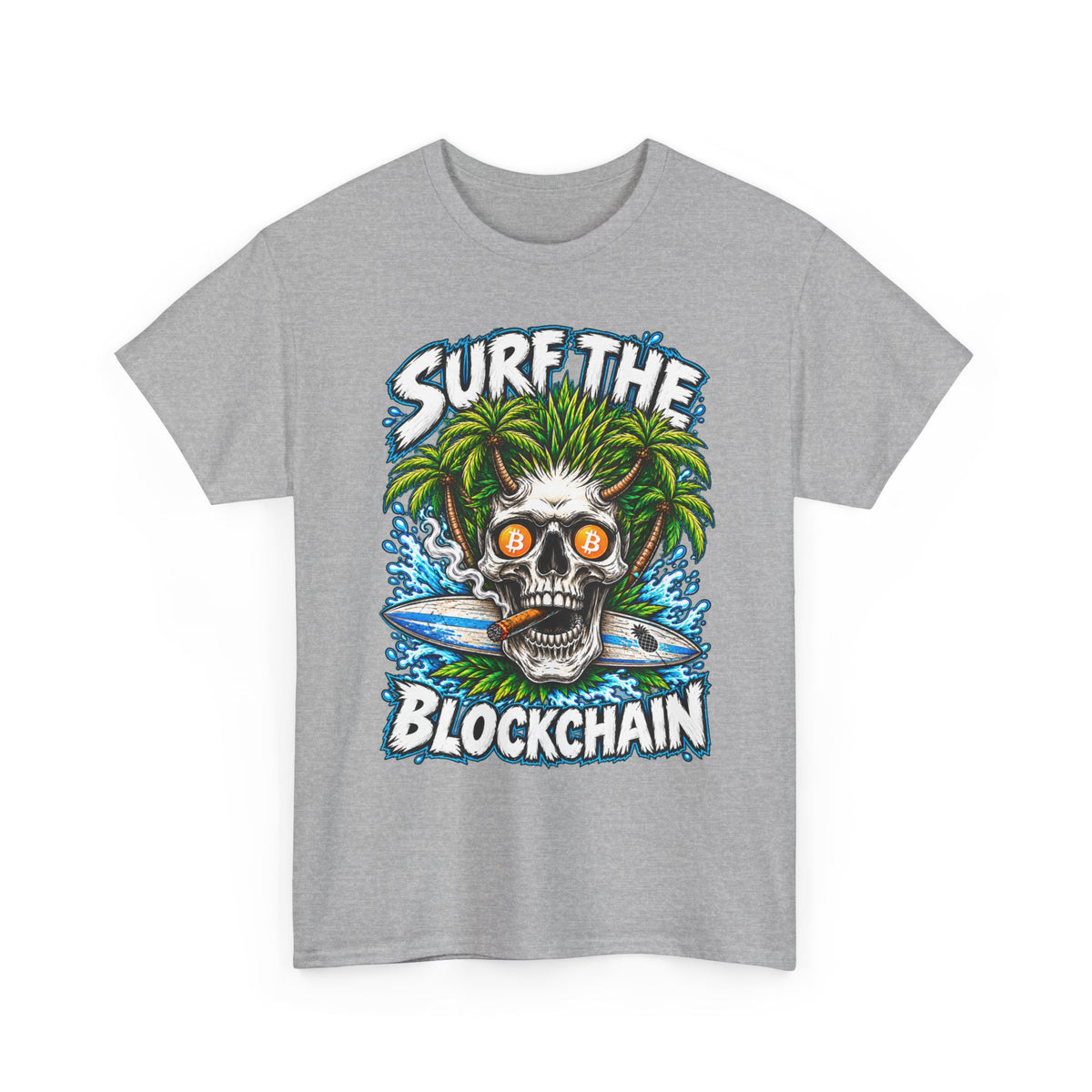 Surf the Blockchain Skull Graphic Tee