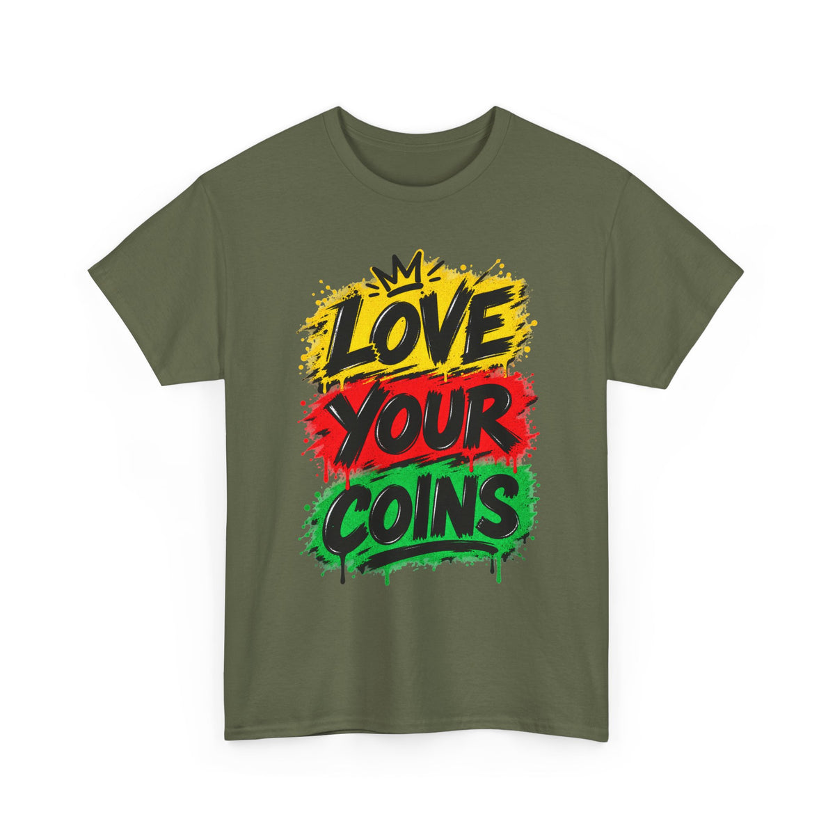 Love Your Coins T-Shirt | Graffiti Rasta Colors, Crypto Money Design