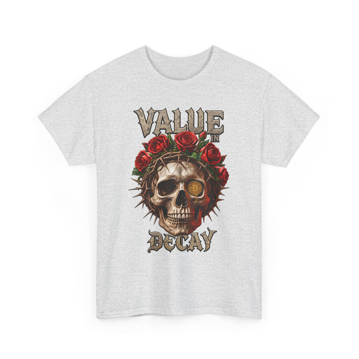 Value in Decay skull tee | Rose crown skull graphic tee