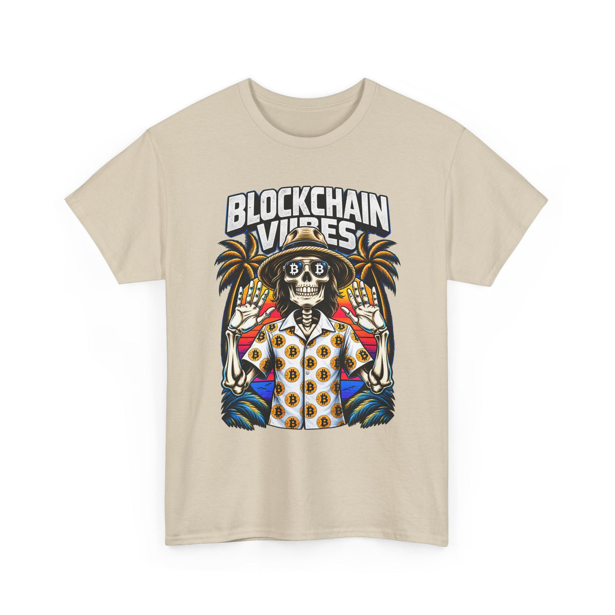 Blockchain Vibes Tee | Skeleton Palm Trees Crypto Surf Shirt