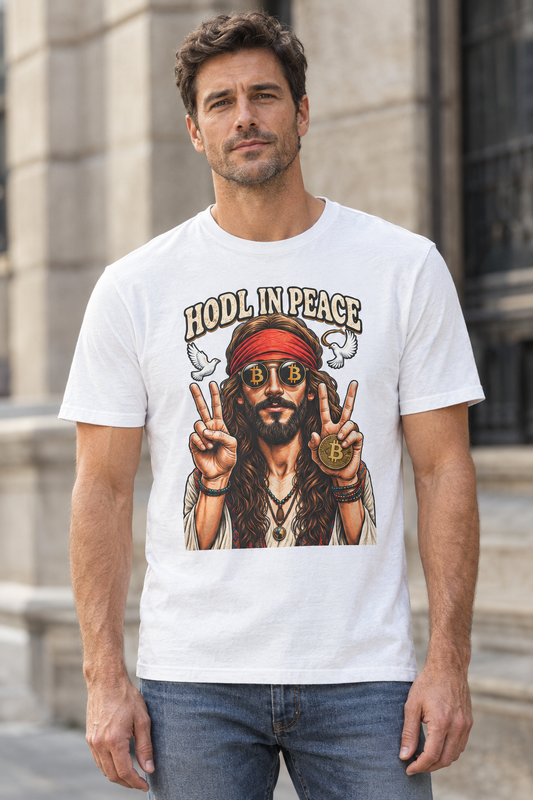 HODL in Peace Bitcoin Hippie Tee | Crypto Peace Sign T-Shirt