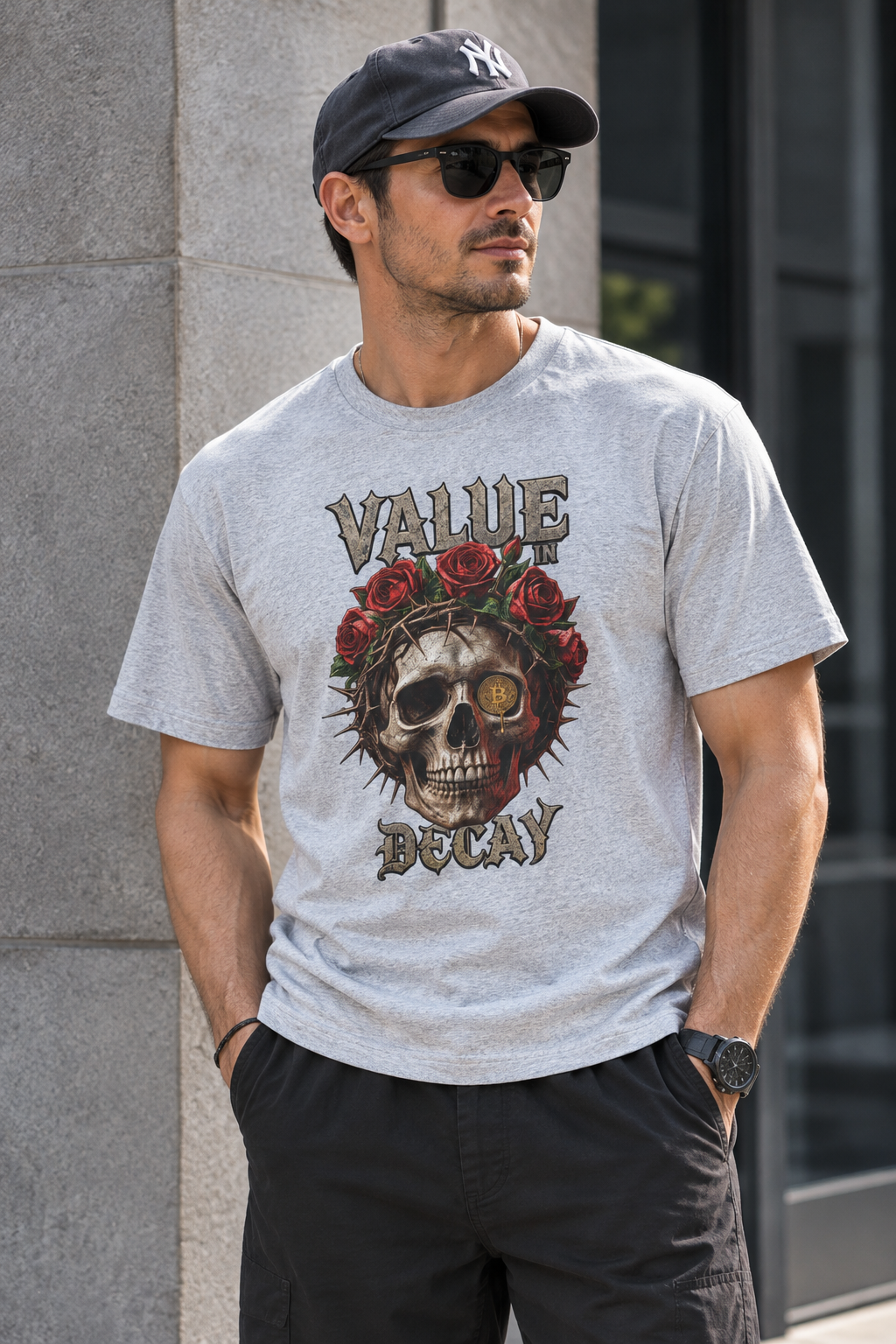 Value in Decay skull tee | Rose crown skull graphic tee