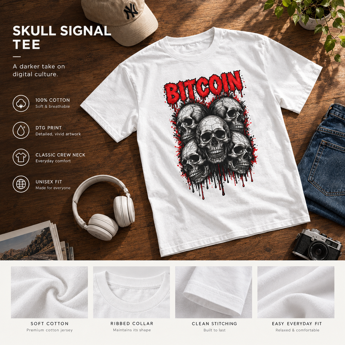 Bitcoin Skull Design T-Shirt | Crypto Gothic Skull Tee