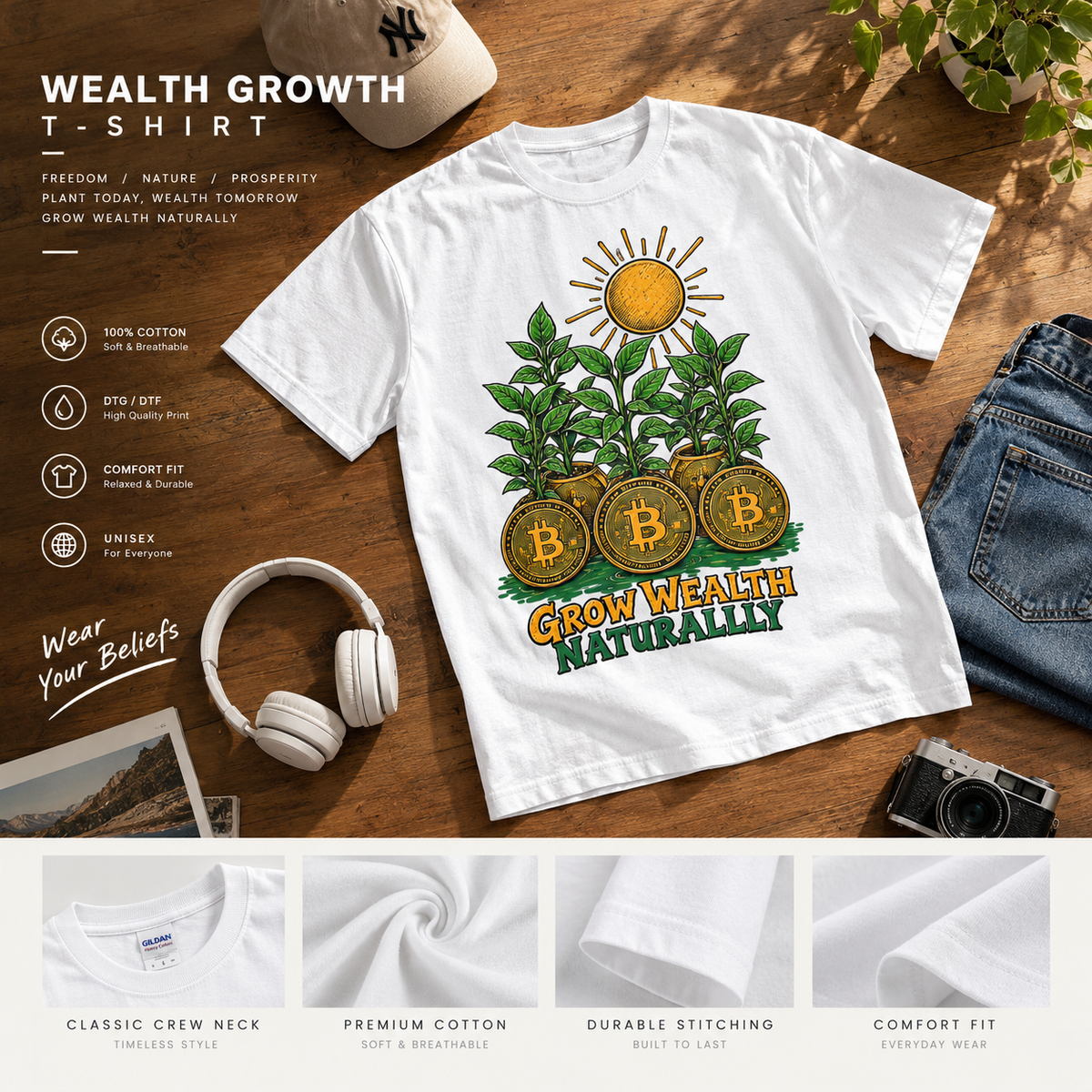 Bitcoin Grow Wealth Naturally T-Shirt