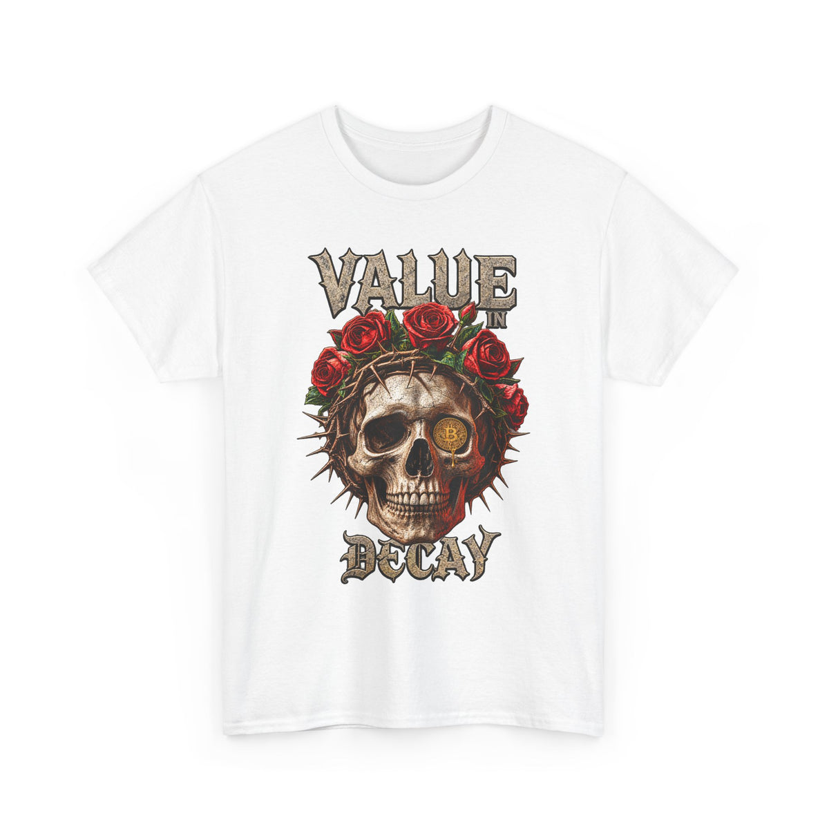 Value in Decay skull tee | Rose crown skull graphic tee