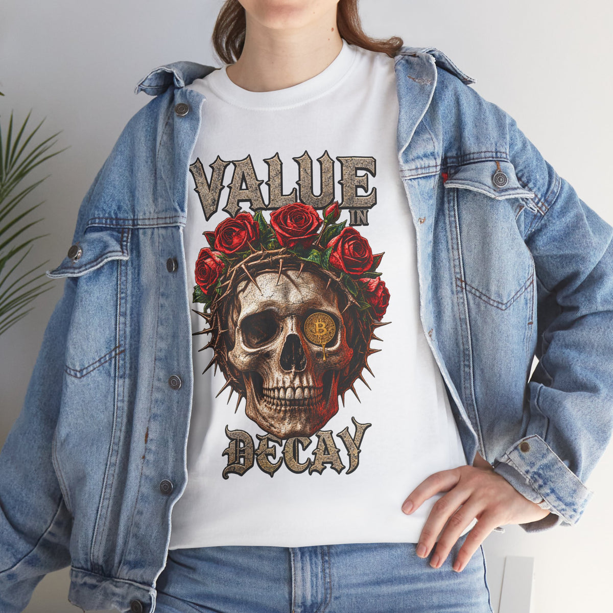 Value in Decay skull tee | Rose crown skull graphic tee