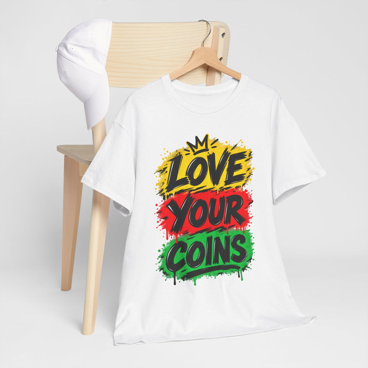 Love Your Coins T-Shirt | Graffiti Rasta Colors, Crypto Money Design