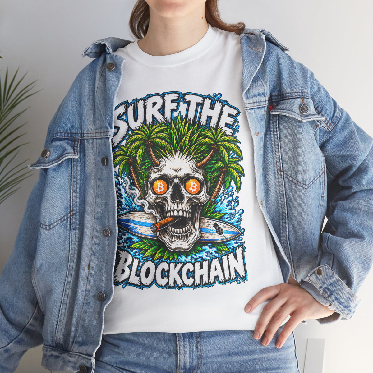 Surf the Blockchain Skull Graphic Tee