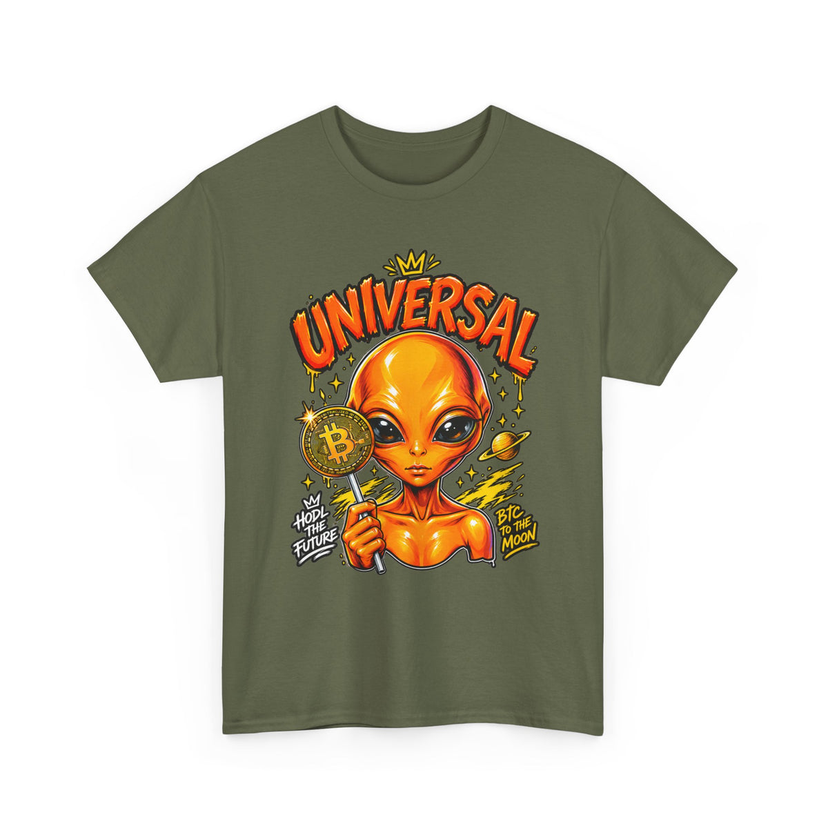 Universal Alien Bitcoin Graphic T-Shirt