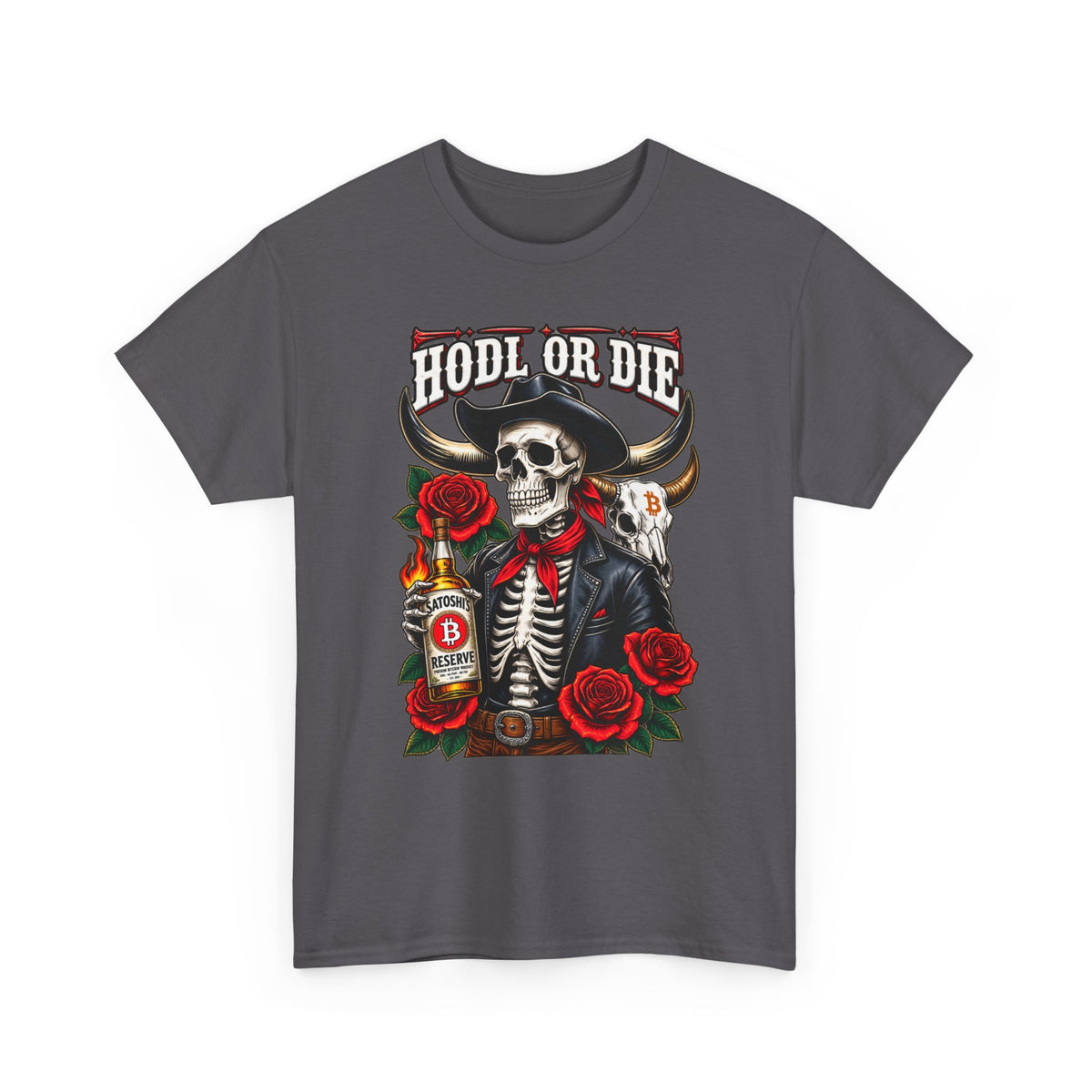 Hodl or Die Skull Cowboy Tee — Crypto HODL Shirt with Roses & Whiskey