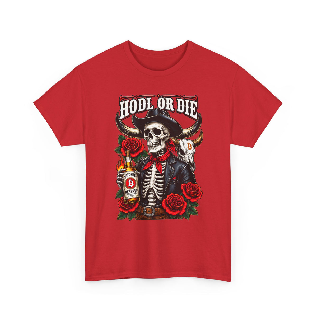 Hodl or Die Skull Cowboy Tee — Crypto HODL Shirt with Roses & Whiskey