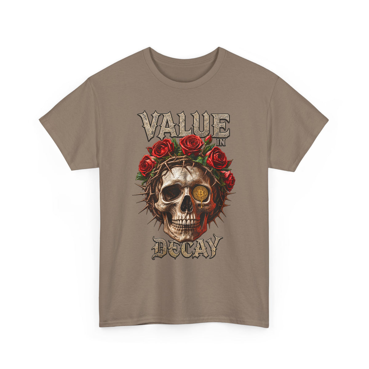 Value in Decay skull tee | Rose crown skull graphic tee