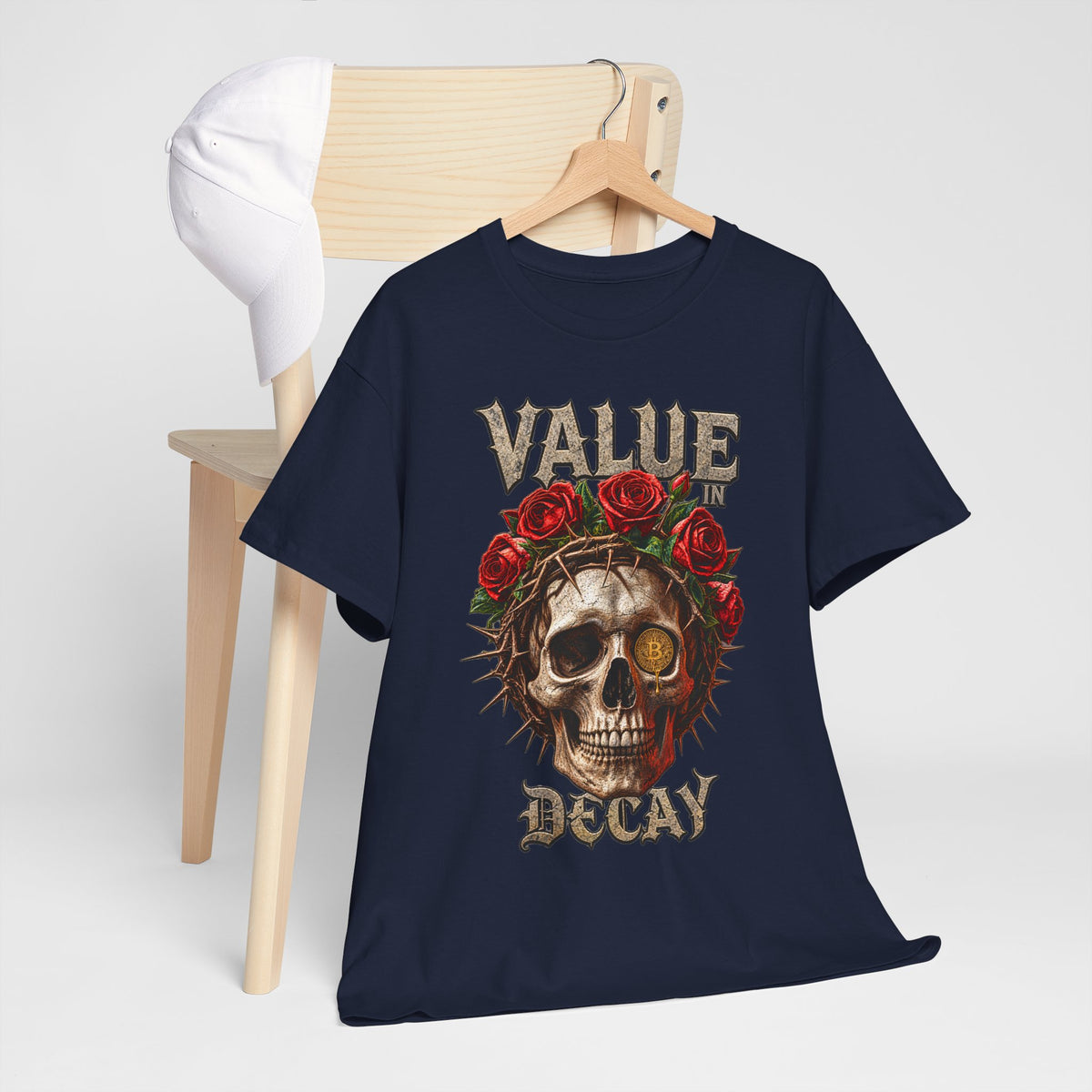 Value in Decay skull tee | Rose crown skull graphic tee