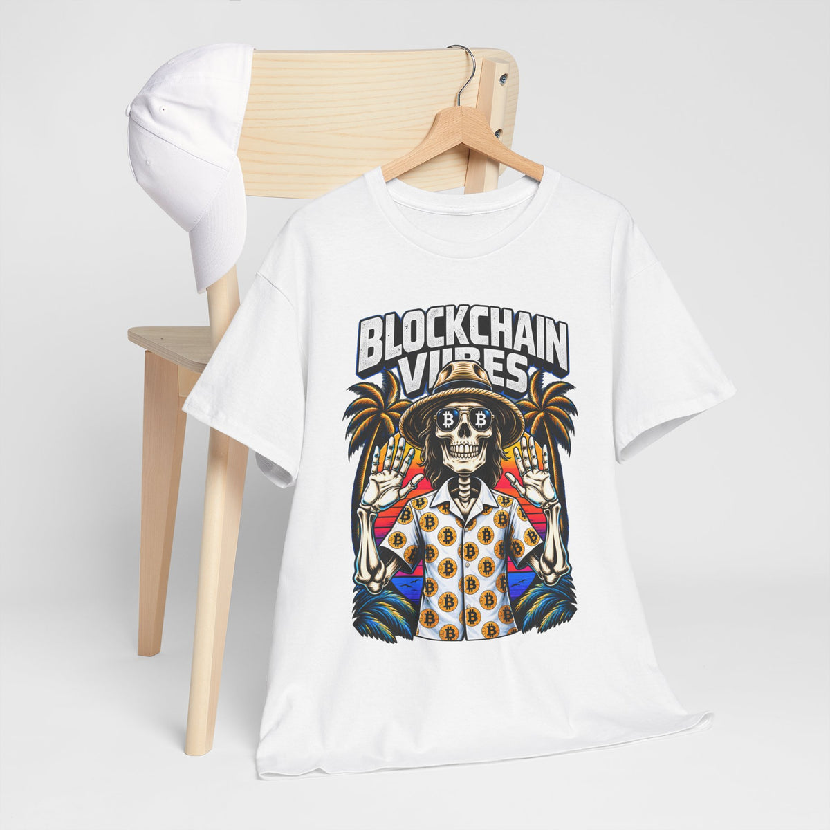 Blockchain Vibes Tee | Skeleton Palm Trees Crypto Surf Shirt