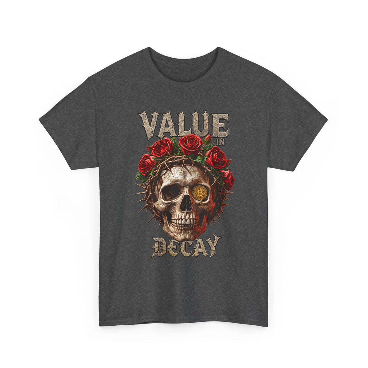 Value in Decay skull tee | Rose crown skull graphic tee