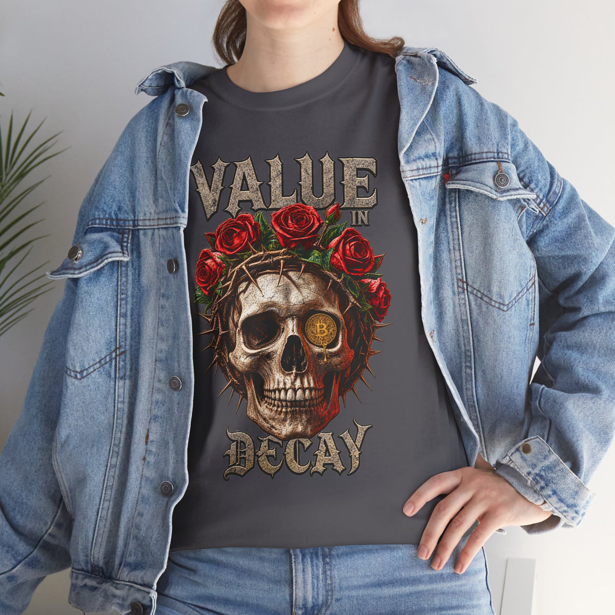 Value in Decay skull tee | Rose crown skull graphic tee